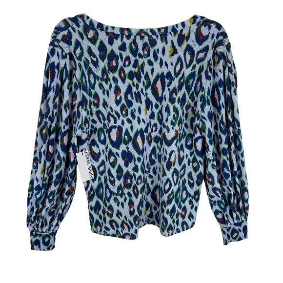 Nine West NWT Colorful Leopard Print Long Sleeve Round Neck Lightweight Blouse M - Picture 4 of 9